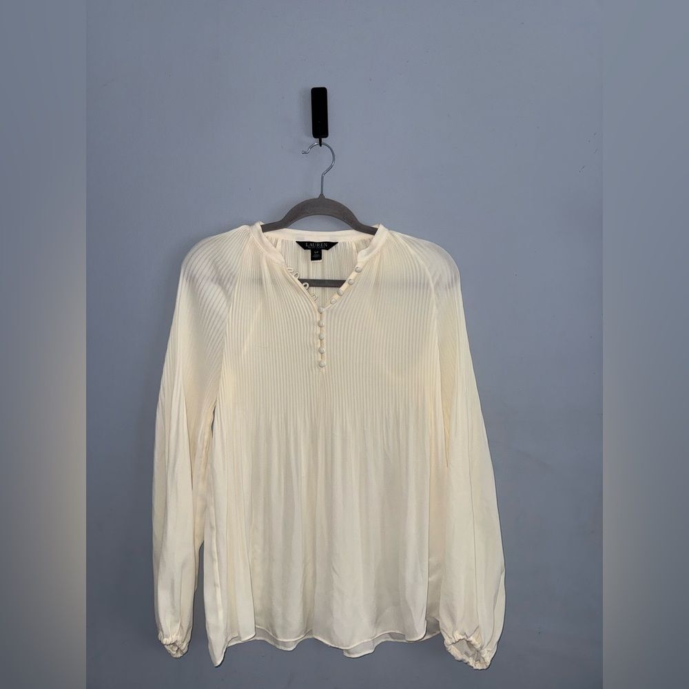 Lauren Ralph Lauren Black Label Cream Pleated Georgette Blouse S EUC Romantic